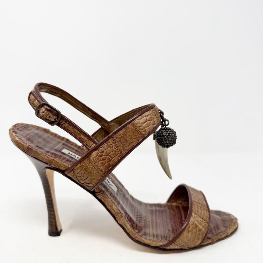 Manolo Blahnik Python Leather Charm Slingback Sandals Heels Womens Size EU 38.5 - Picture 5 of 9